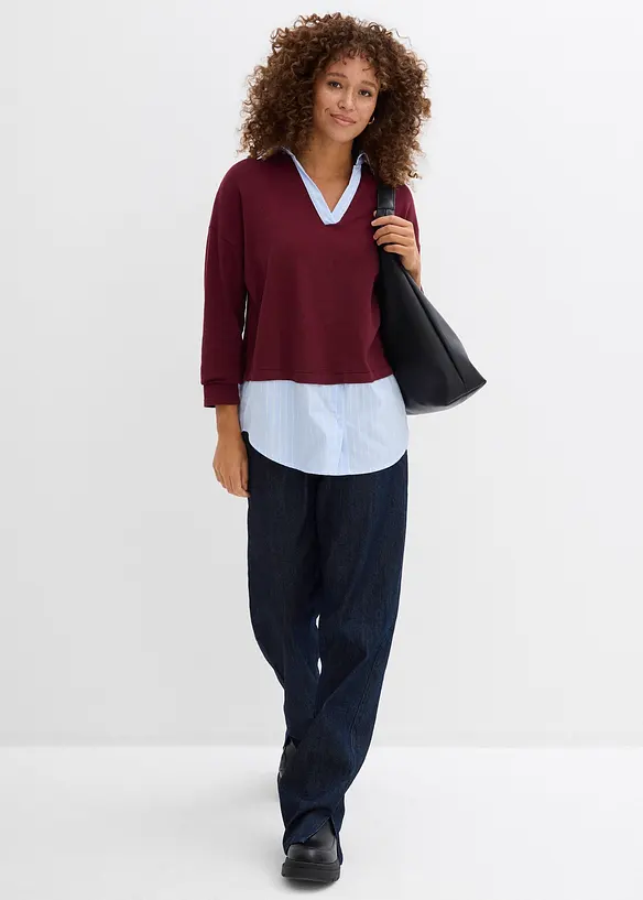 Maglione in filato fine con inserto di camicia, bonprix