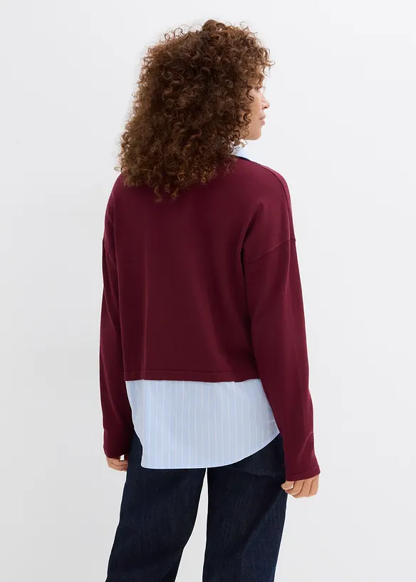 Maglione in filato fine con inserto di camicia, bonprix