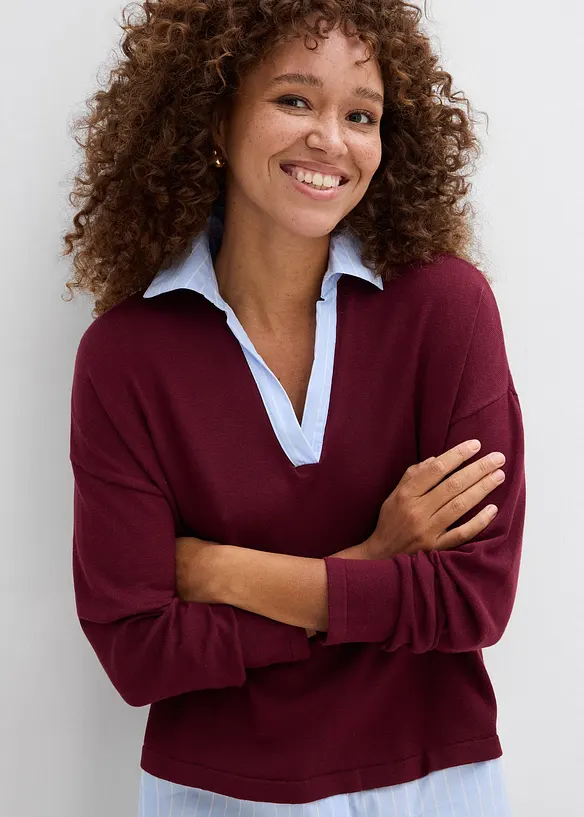 Maglione in filato fine con inserto di camicia, bonprix