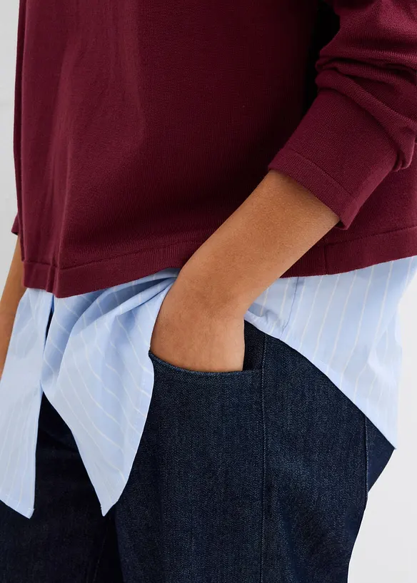 Maglione in filato fine con inserto di camicia, bonprix
