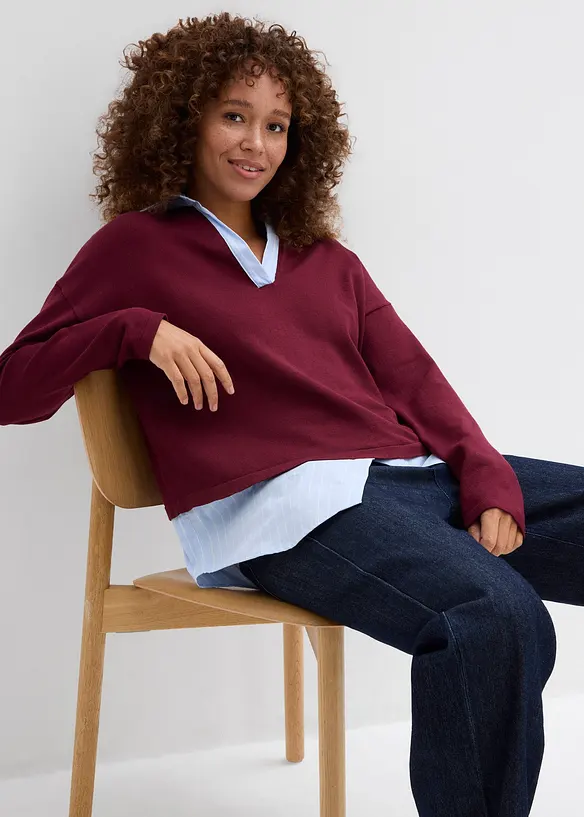 Maglione in filato fine con inserto di camicia, bonprix