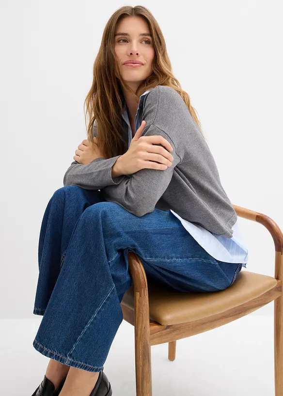 Maglione in filato fine con inserto di camicia, bonprix