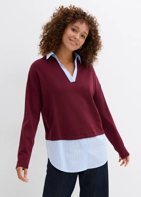 Maglione in filato fine con inserto di camicia, bonprix