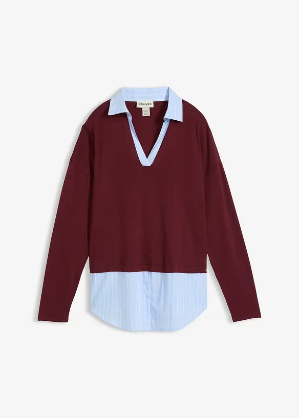 Maglione in filato fine con inserto di camicia, bonprix