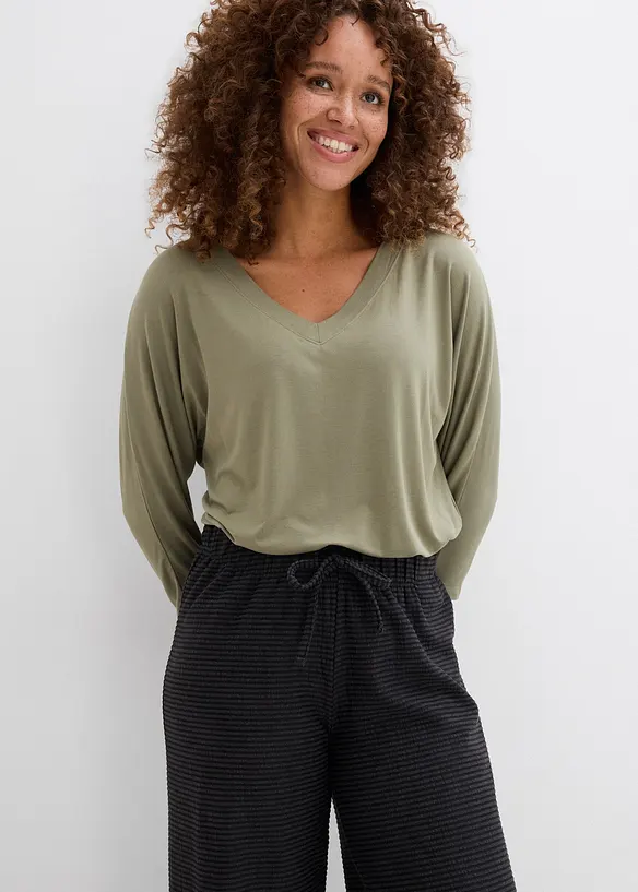 Pantaloni a righe in jersey di misto cotone con cordoncino, bonprix