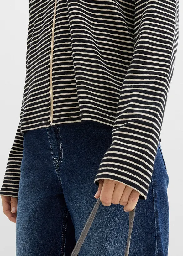 Felpa con zip in misto cotone a righe, bonprix