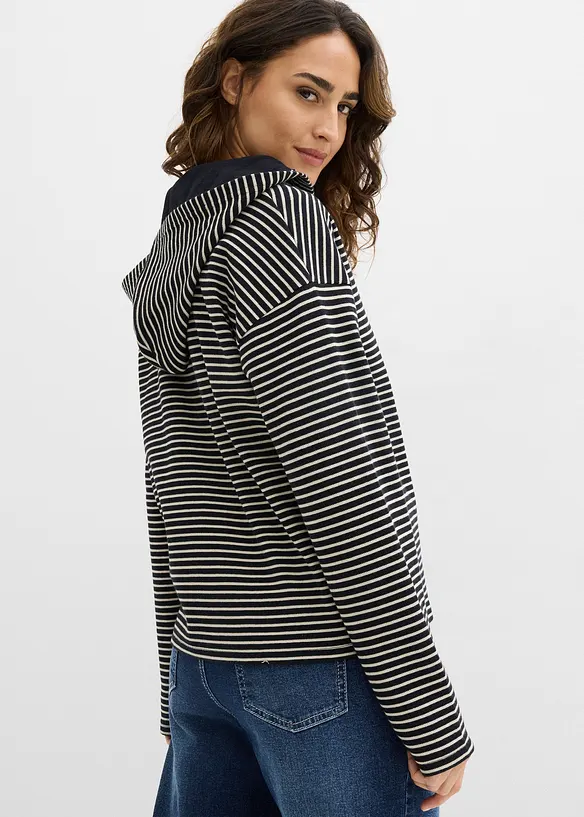 Felpa con zip in misto cotone a righe, bonprix