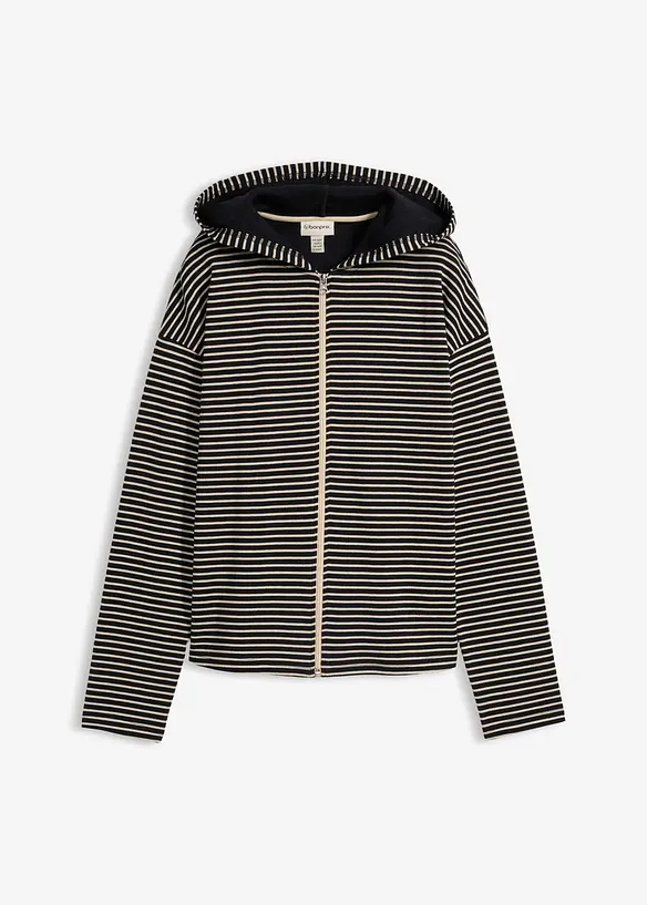 Felpa con zip in misto cotone a righe, bonprix