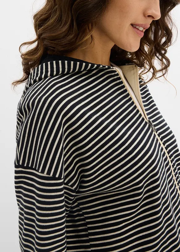 Felpa con zip in misto cotone a righe, bonprix