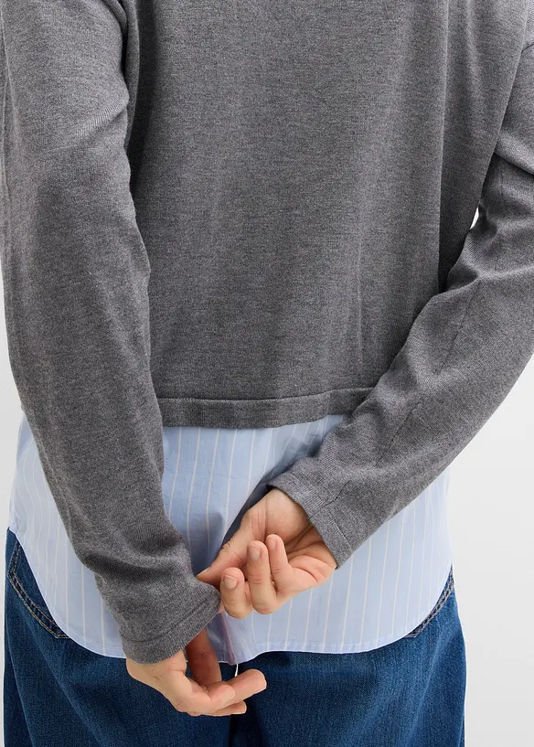 Maglione in filato fine con inserto di camicia, bonprix