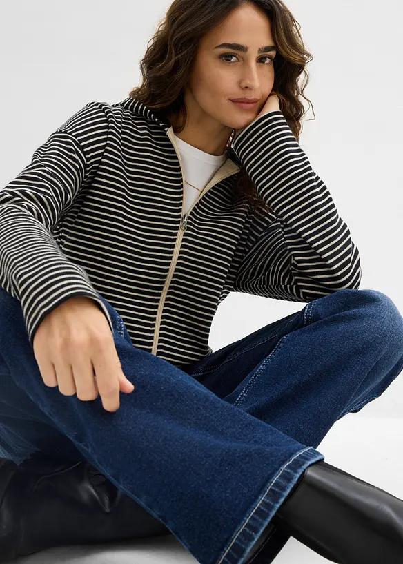 Felpa con zip in misto cotone a righe, bonprix