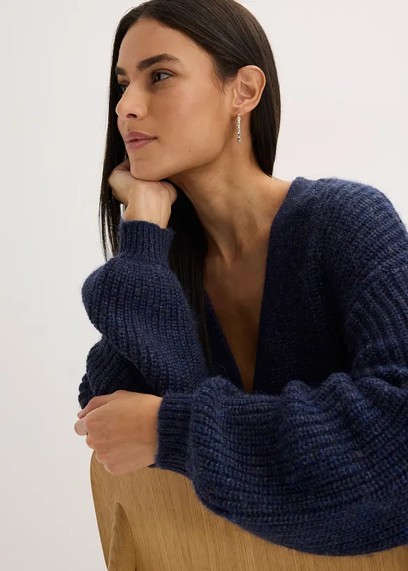 Cardigan corto con filato glitterato in misto lana, bonprix