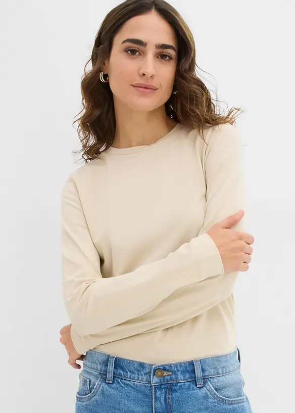 Maglia a maniche lunghe con puro cotone biologico (pacco da 2), bonprix