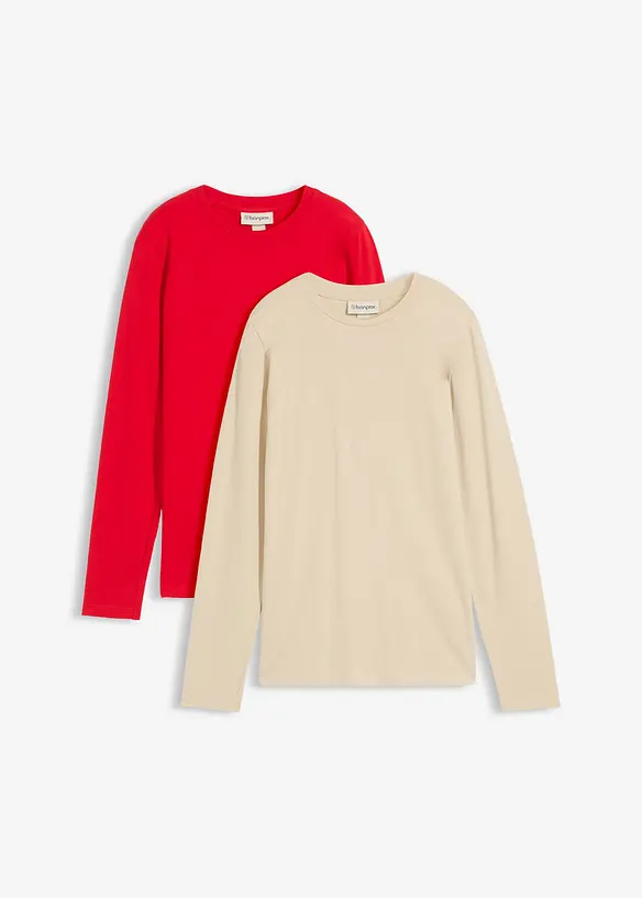 Maglia a maniche lunghe con puro cotone biologico (pacco da 2), bonprix