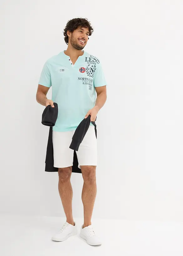 T-shirt serafino a maniche corte in puro cotone biologico, bonprix