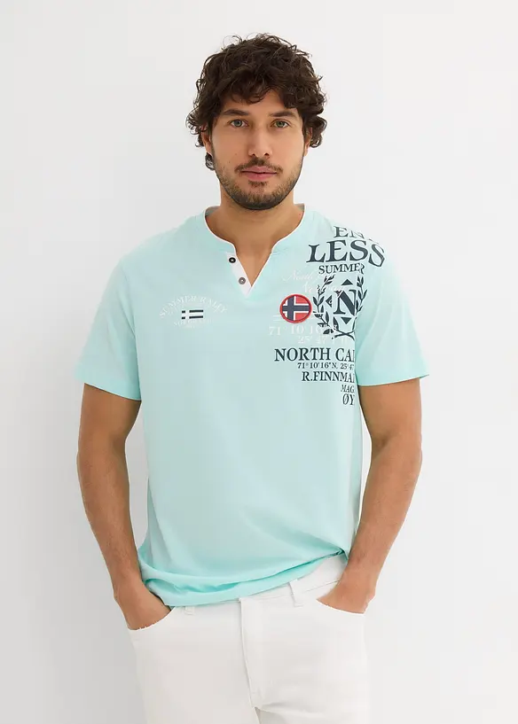 T-shirt serafino a maniche corte in puro cotone biologico, bonprix