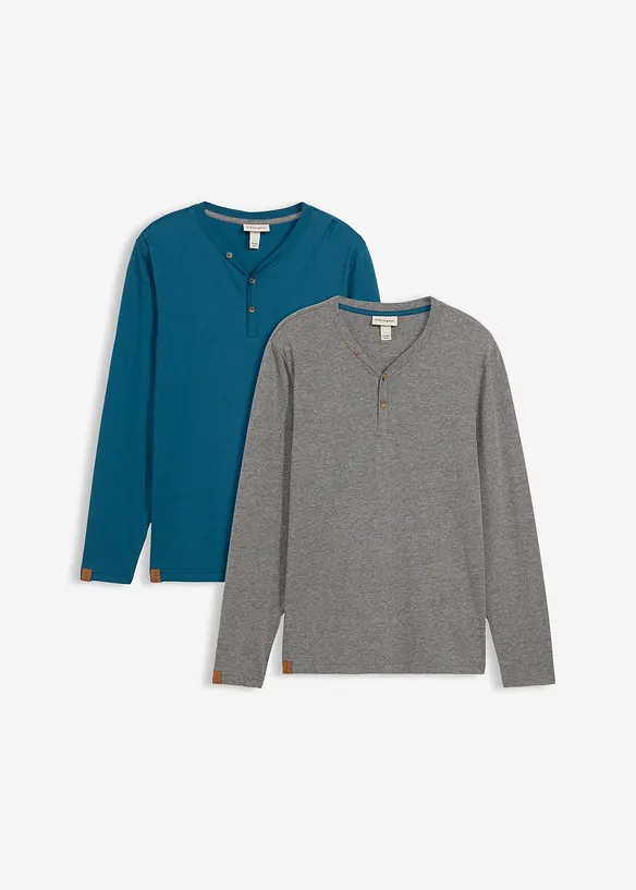 Maglia serafino a maniche lunghe in puro cotone biologico (pacco da 2), bonprix