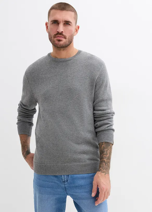 Maglione a girocollo in misto cotone, bonprix