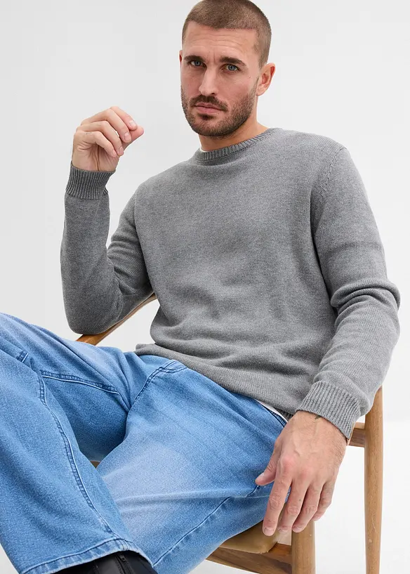 Maglione a girocollo in misto cotone, bonprix