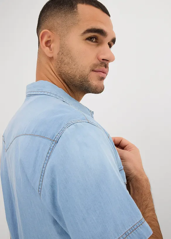 Camicia a maniche corte in jeans di puro cotone biologico, slim fit, bonprix