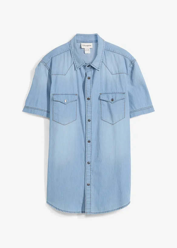 Camicia a maniche corte in jeans di puro cotone biologico, slim fit, bonprix