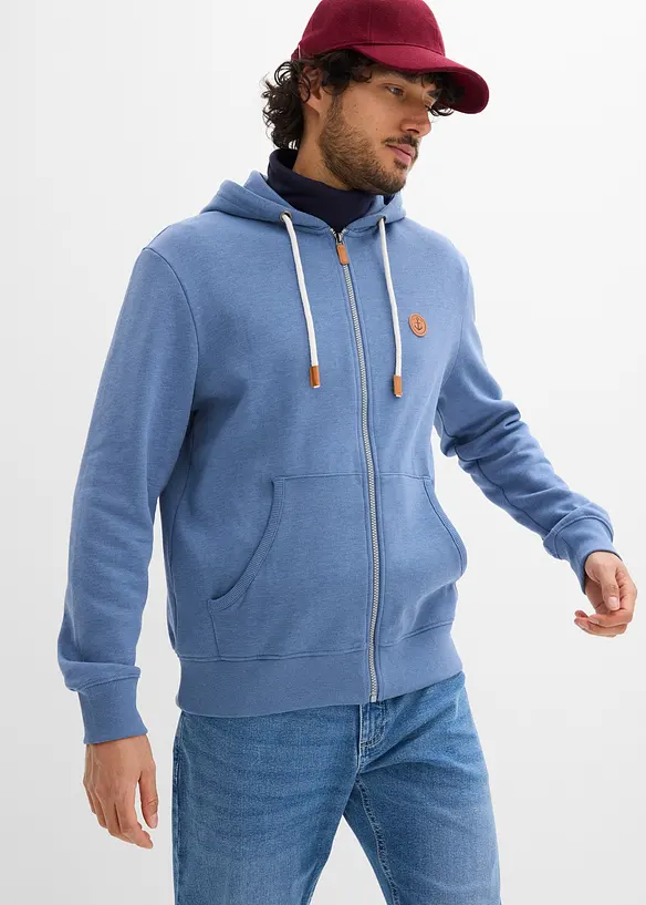 Felpa con zip, cappuccio e dettagli in similpelle, bonprix