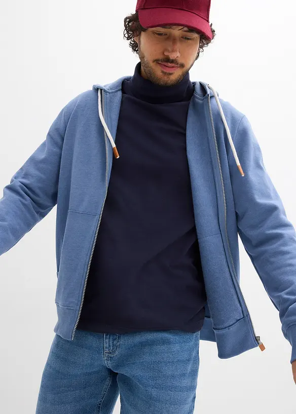 Felpa con zip, cappuccio e dettagli in similpelle, bonprix