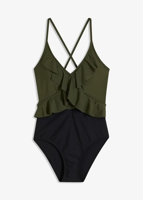 Costume intero con cut-out e volant, bonprix