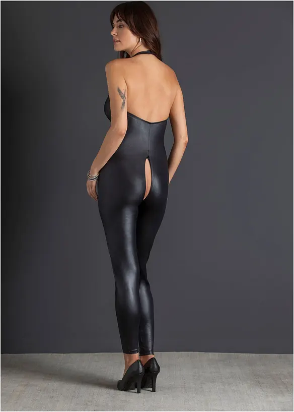 Catsuit ouvert in look bagnato, bonprix