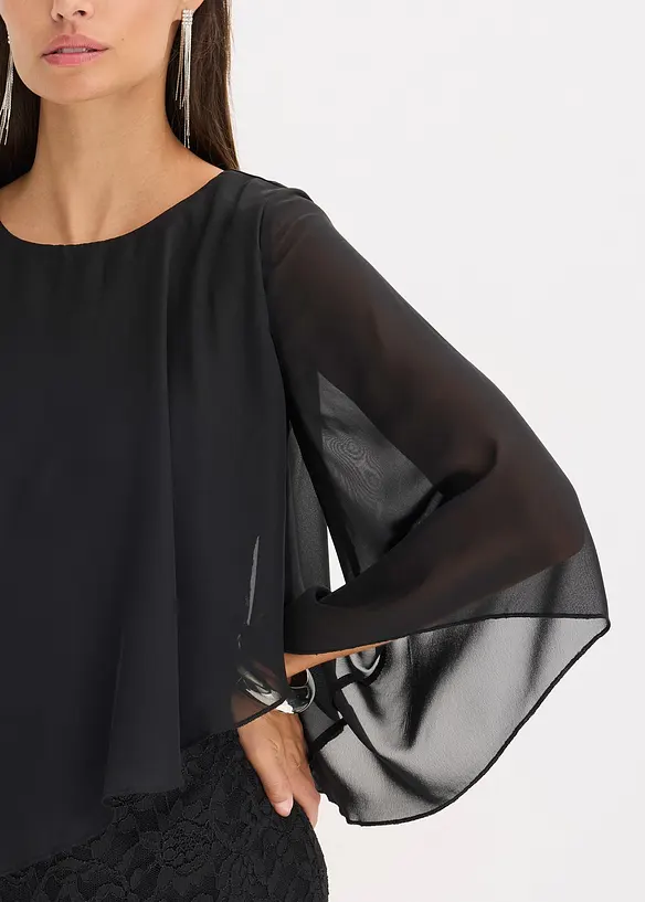 Miniabito in pizzo con sovrapposizione in fine chiffon, bonprix