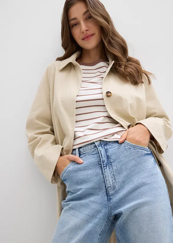 Mom jeans cropped, a vita alta, bonprix