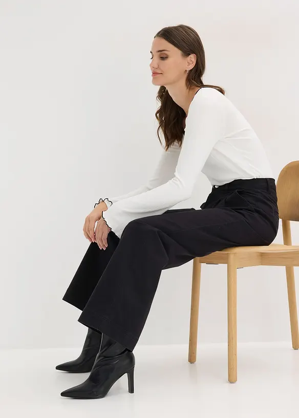 Pantaloni wide leg con pinces e vita comoda, bonprix