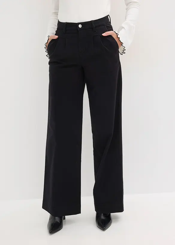 Pantaloni wide leg con pinces e vita comoda, bonprix