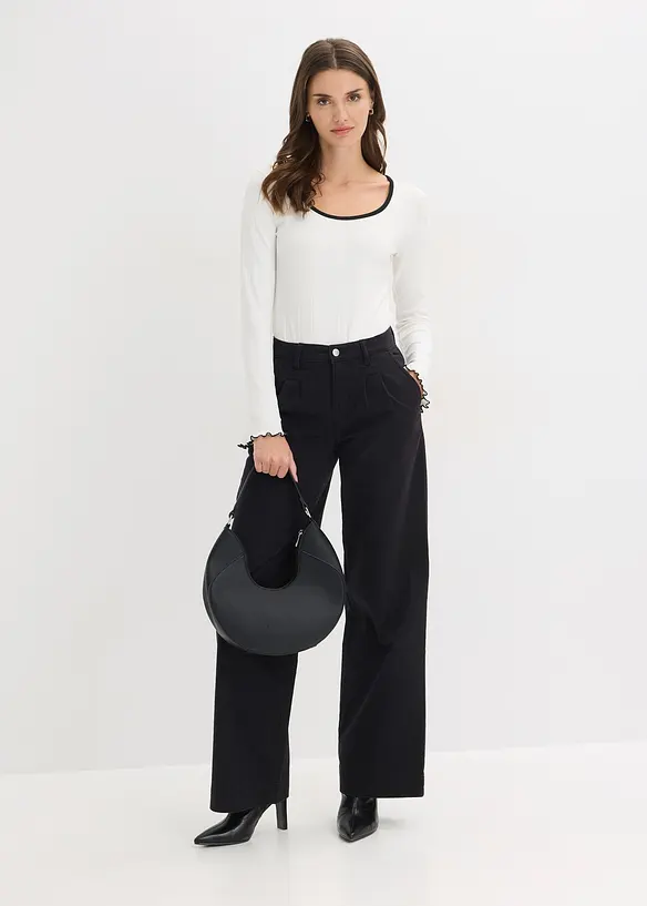 Pantaloni wide leg con pinces e vita comoda, bonprix