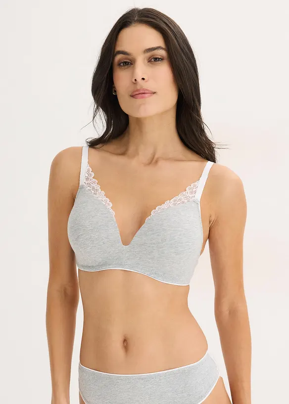Reggiseno senza ferretto, con coppe preformate, cotone e pizzo, bonprix
