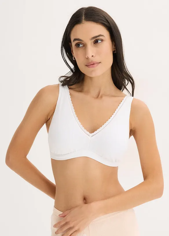Bralette imbottita senza ferretto in cotone biologico e pizzo, bonprix
