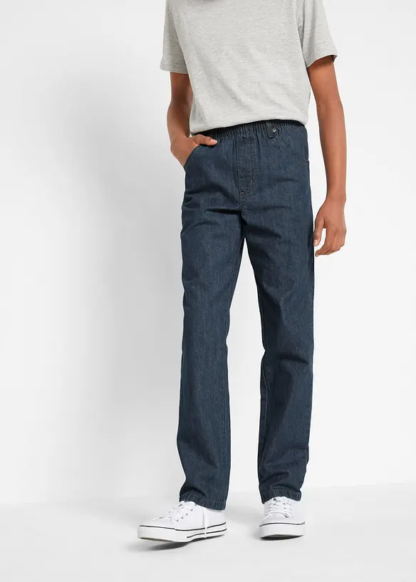 Pantaloni regular fit con elastico in vita in puro cotone, straight (pacco da 3), bonprix