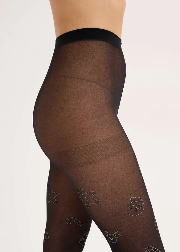 Collant con stampa natalizia glitterata, bonprix