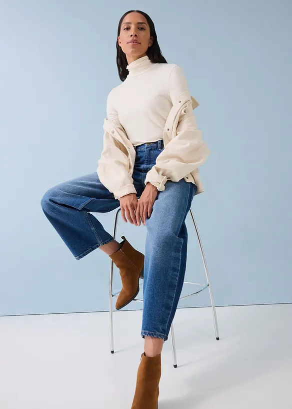 Jeans cropped a palloncino, vita alta, bonprix