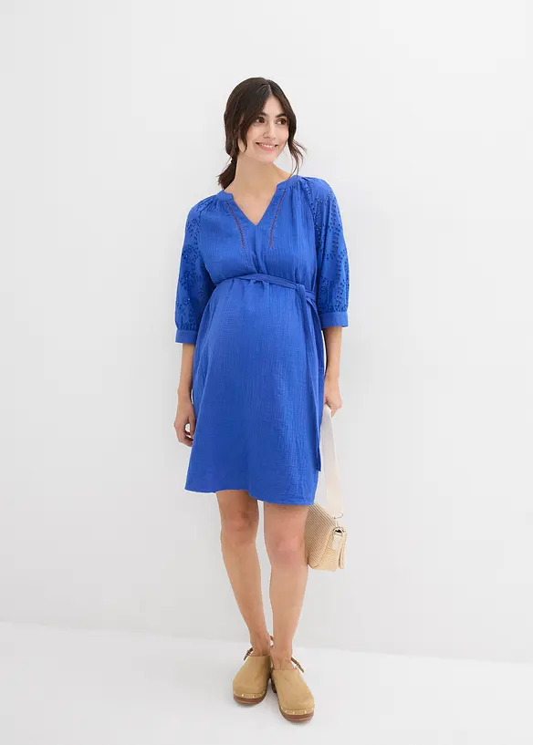 Abito prémaman in mussola con ricami traforati, bonprix