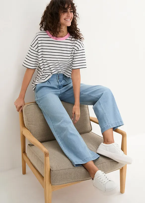 Jeans wide leg con elastico in vita, high waist, bonprix