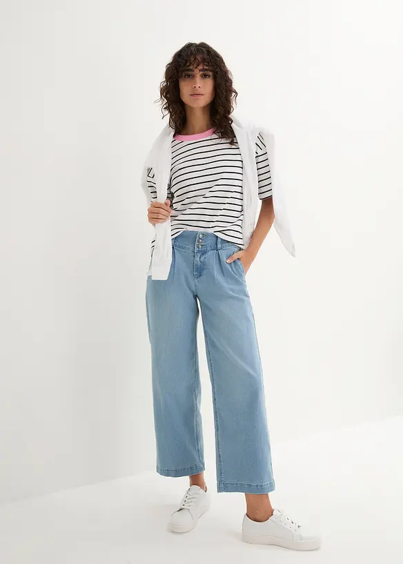 Jeans wide leg con elastico in vita, high waist, bonprix