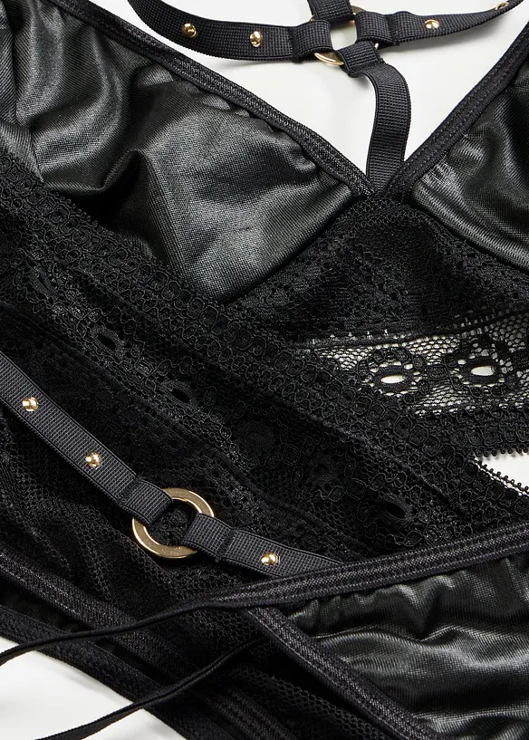 Bralette, perizoma,  reggicalze in look bagnato (set 3 pezzi), bonprix