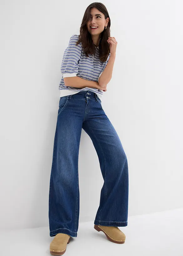 Jeans wide leg super soft, vita alta, bonprix