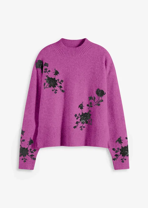 Maglione con ricamo e paillettes, bonprix