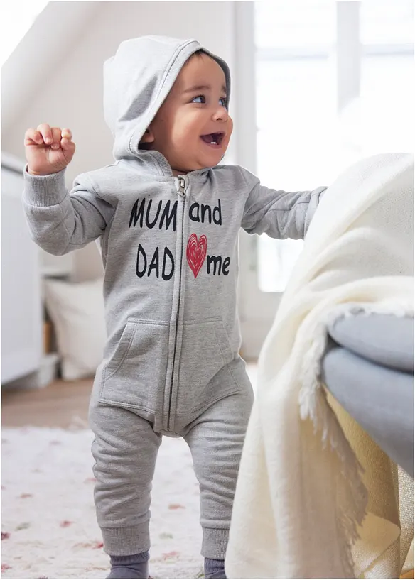 Tutina in felpa con cappuccio e cerniera, bonprix