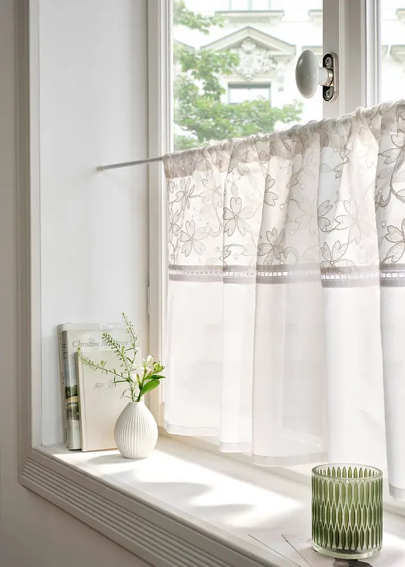 Tenda a vetro in cotone biologico con ricami, bonprix