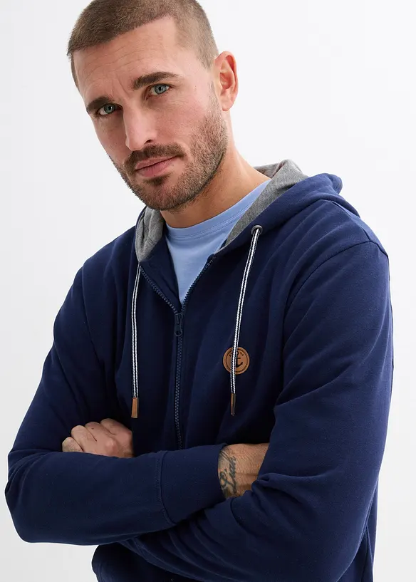 Felpa con zip e cappuccio in puro cotone biologico, bonprix