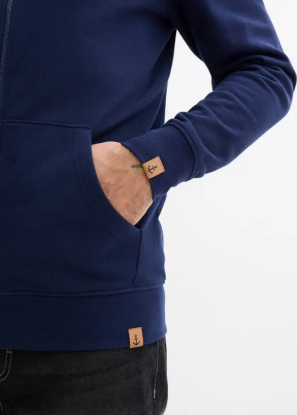 Felpa con zip e cappuccio in puro cotone biologico, bonprix