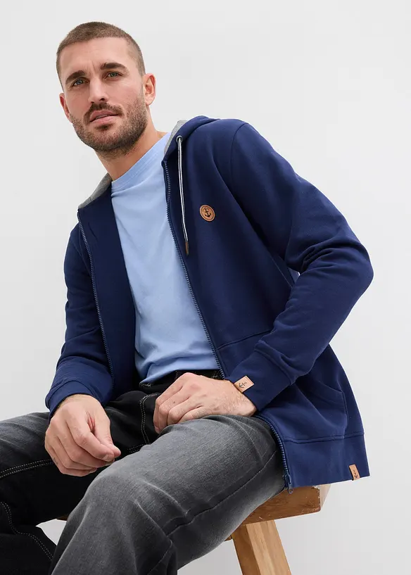 Felpa con zip e cappuccio in puro cotone biologico, bonprix